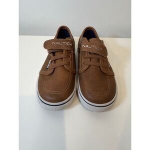 Nautica Kids Casual Sneaker/Boat Shoe, Hook-and-Loop Closure, Brwn/White, Size 9